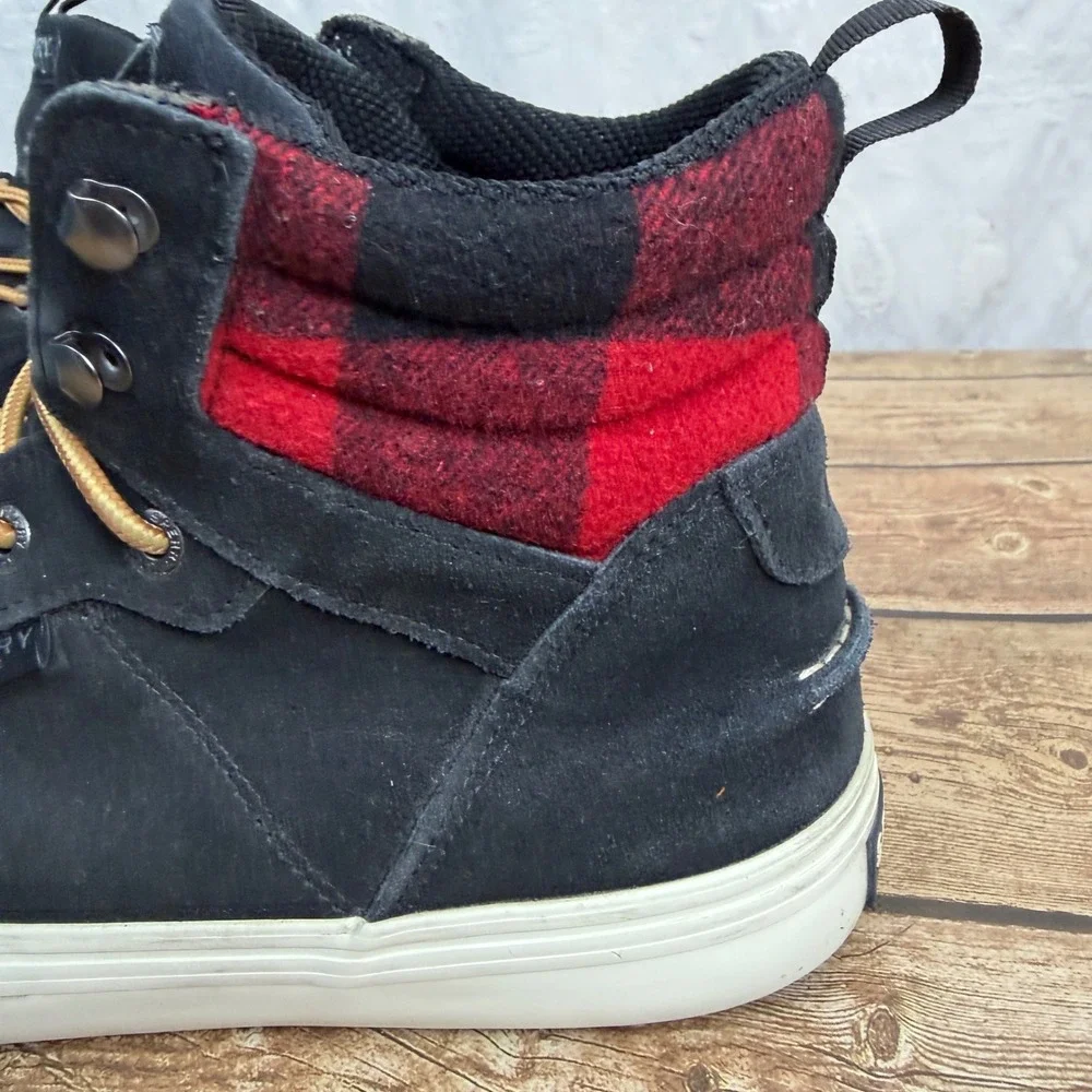 Sperry Mens 11 Black Suede Sneaker Boots Buffalo Plaid High Top Gorpcore Utility